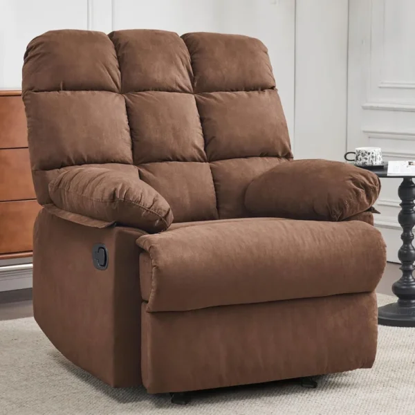 Modern Rocker Recliner Chair for Adults, Upholstered Soft Fabric Living Room Reclining Sofa Chair ，Brown，Living Room Chairs