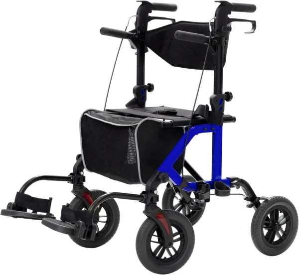 All-Terrain 2 in 1 Walker & Transport Chair, Folding Wheelchair with 10” Non-Pneumatic Wheels