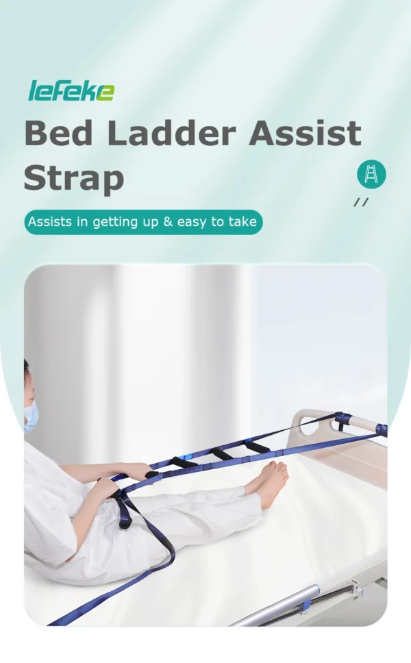 Elderly Get Up Aid – Bed Ladder Assist Strap with 6 Handrails for Sitting, Pulling, and Mobility Support