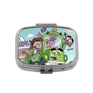MedicareCoverages™ Cartoon Duo Metal Pill Organizer – 2-Compartment Decorative Travel Medicine Case with Secure Seal Fun Nickelodeon