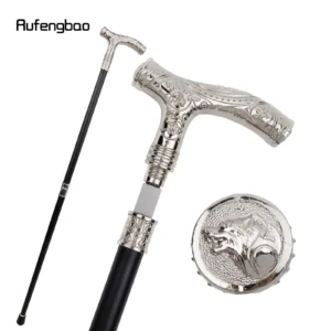 MedicareCoverages™ White Wolf Head Walking Cane – 93 cm Decorative Fashion Stick with Hidden Emblem Plate